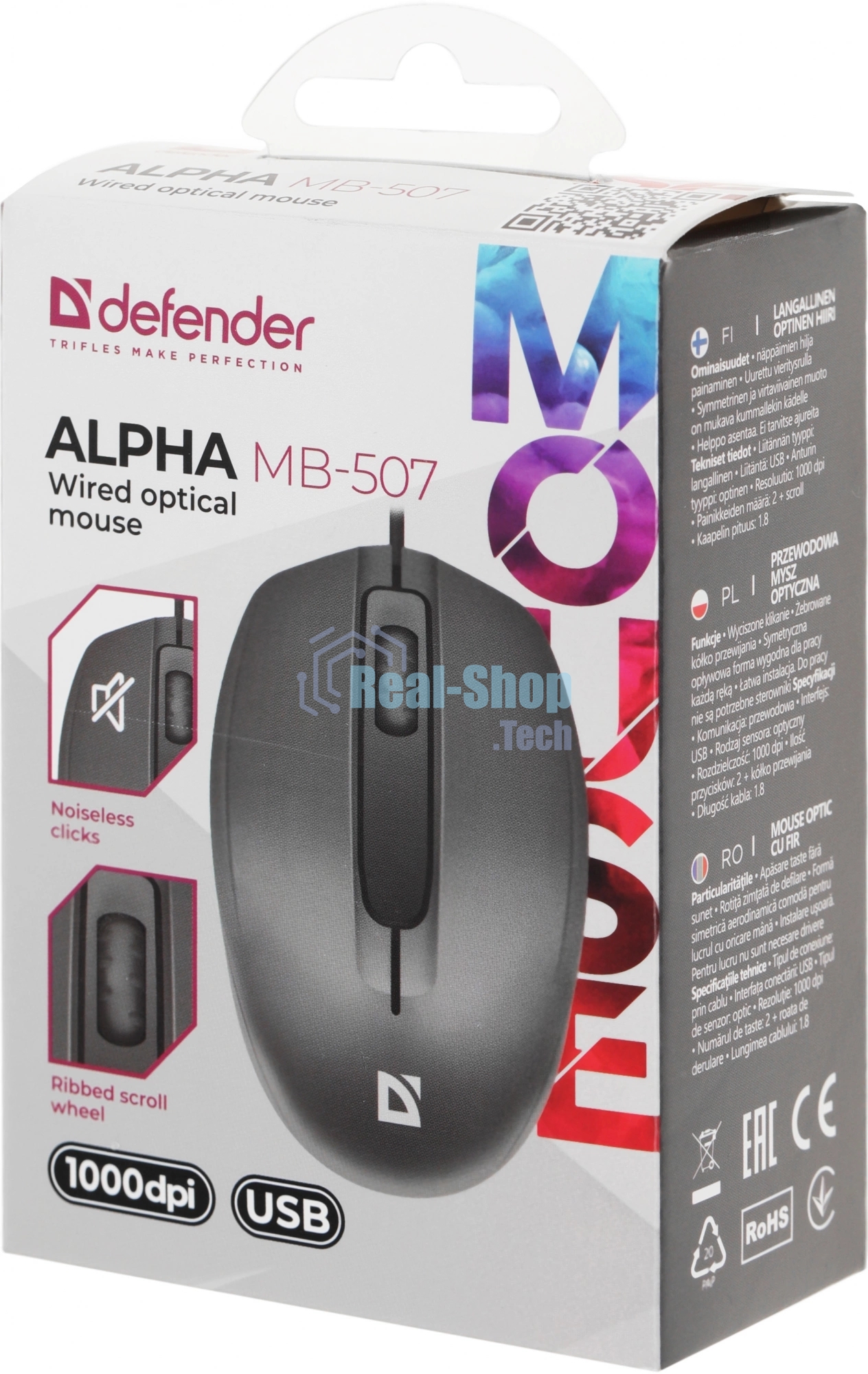 Мышь проводная Defender Alpha MB-507 черный, 1000 dpi, USB, кнопки - 3