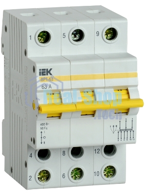 Выключатель-разъединитель трехпозиционный 3п ВРТ-63 63А IEK MPR10-3-063