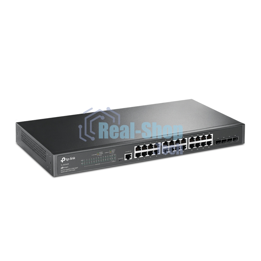 Коммутатор TP-Link JetStream 24-port Gigabit L2/L2+ Managed Switch with 4 SFP slots, support SDN controller, abundant L2/L2+ features, 1U rack mountable, full managed via web UI/CLI/Console/SSH/Telnet/SNMP.