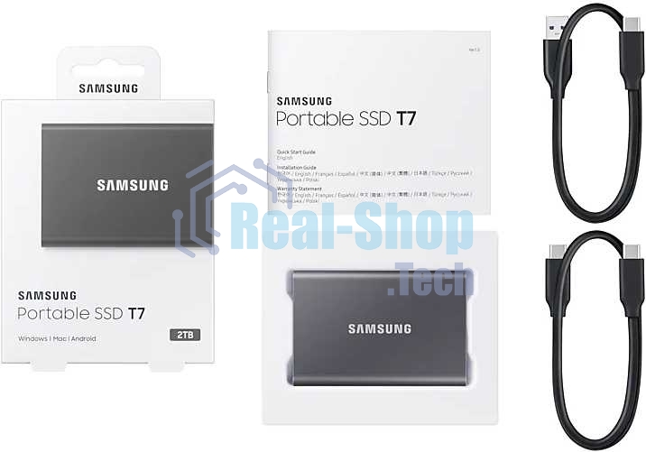 Внешний SSD Samsung T7, 2TB, USB 3.2 Gen 2 Type-C, R/W 1050/1000, титан