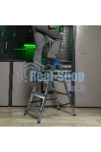 Стремянка двухсторонняя Сибртех 4 ст., сталь профиль, стальные ступени