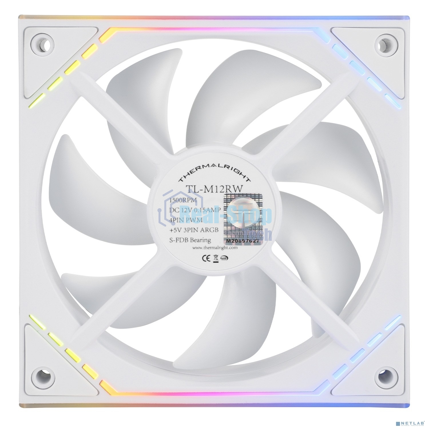 Кулер для корпуса Thermalright TL-M12RW Reverse (124x120x25mm, 4-pin PWM, ARGB, 42.6CFM, 23.2dBA, 1500RPM, White)