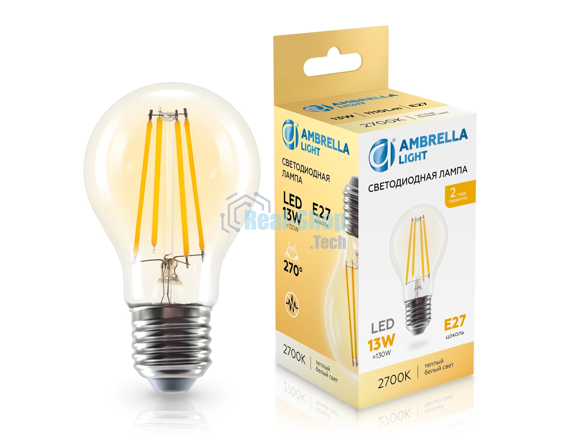 Лампа светодиодная 601313 Filament LED A60 13W E27 2700K 220-240V