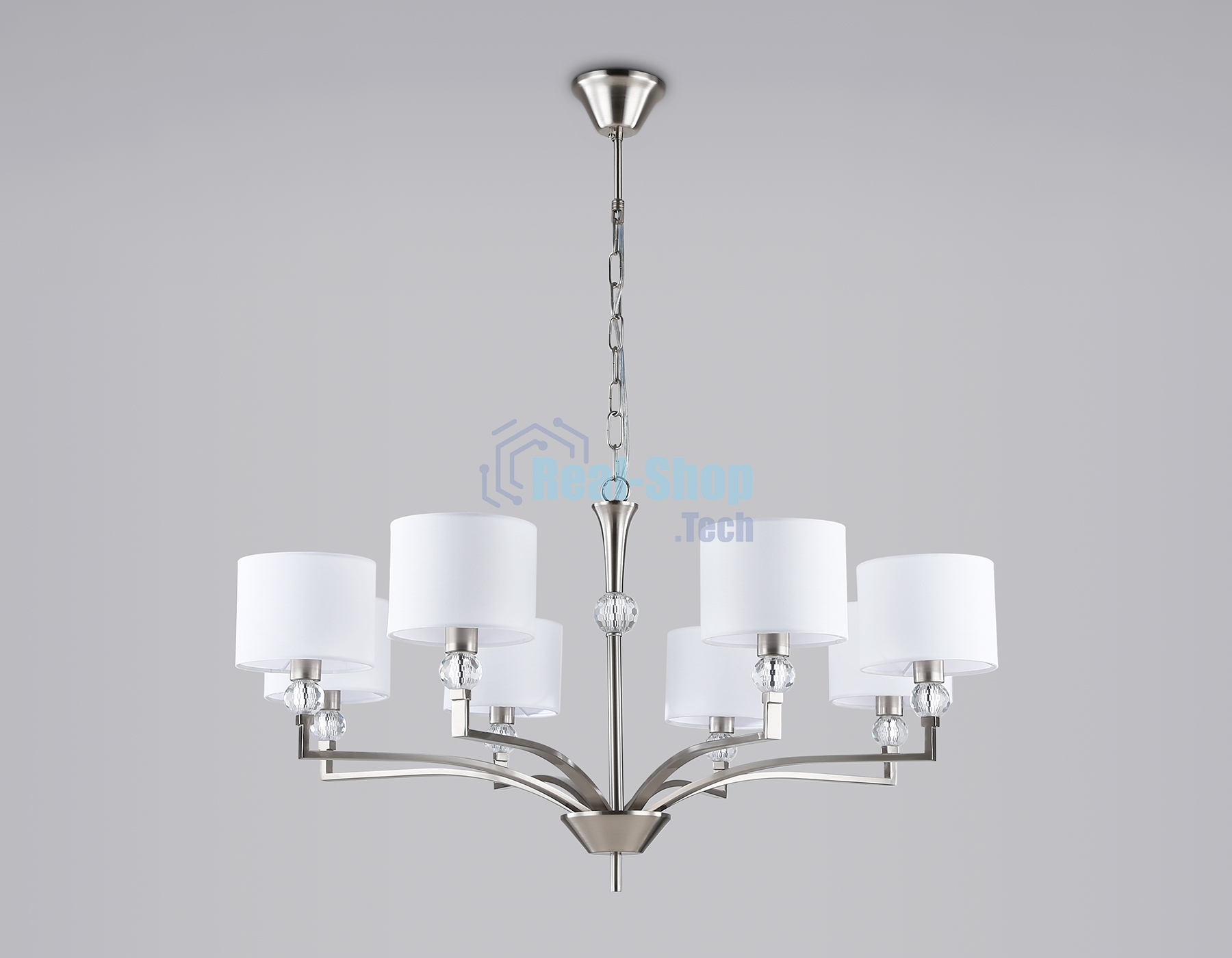 Люстра Ambrella light LH71123/8 SN/WH никель/белый E14/8 max 40W D840*880