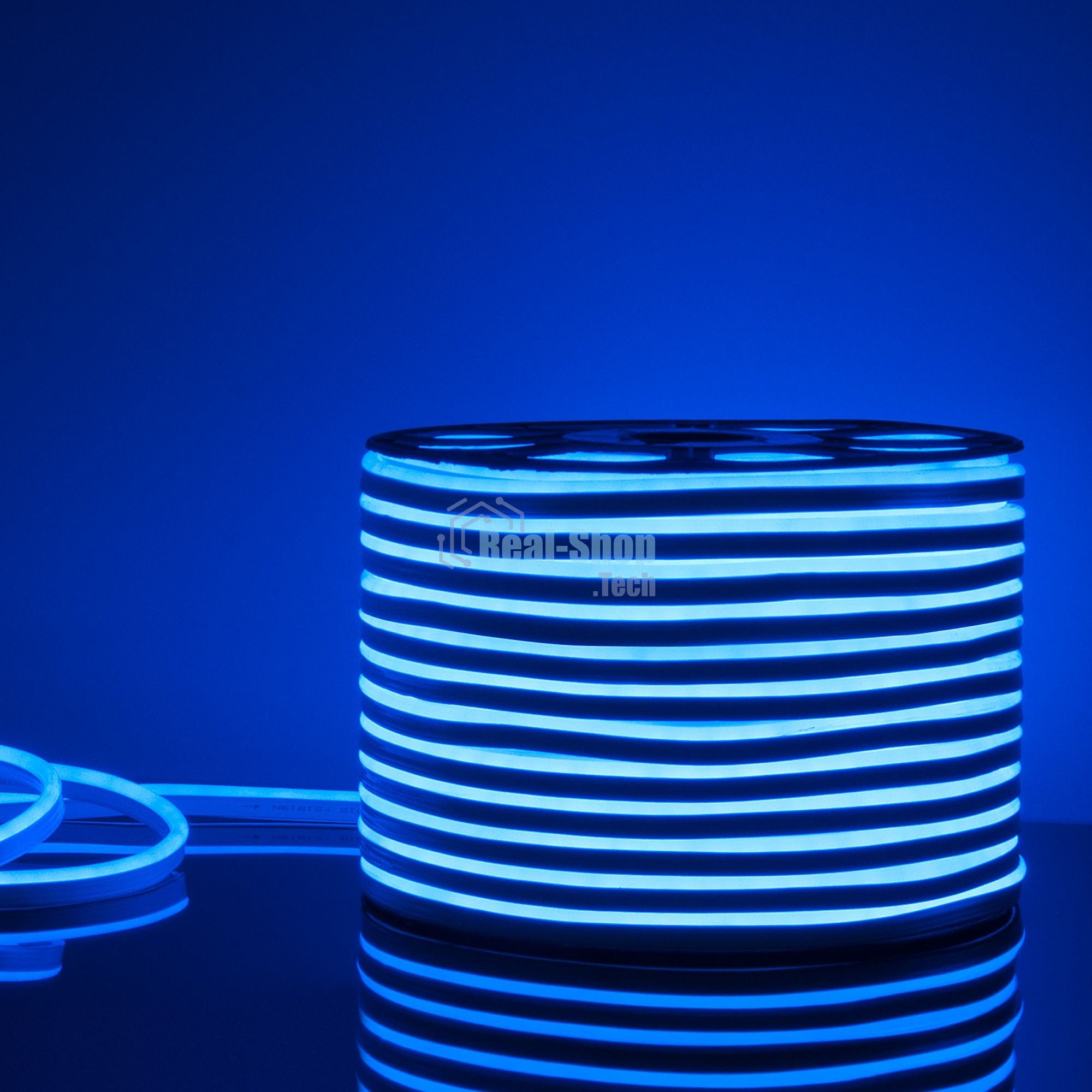 Лента светодиодная LS001 220V / Гибкий неон  9.6W 120Led 2835 IP67 односторонний синий, 50 м