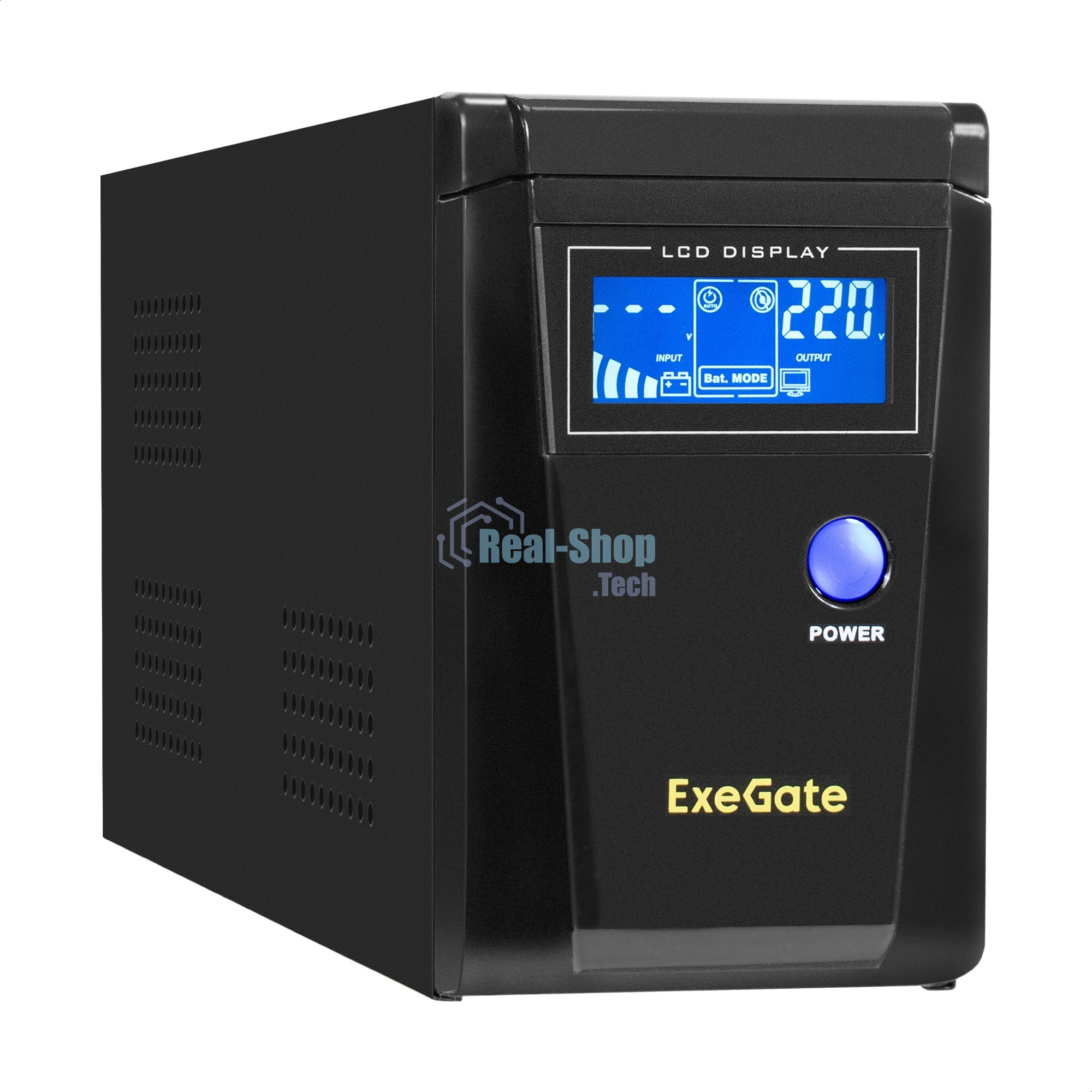 Источник бесперебойного питания (инвертор, синус, для котла) ExeGate SineTower SN-600.LCD.AVR.2SH 600VA/360W, чистая синусоида, LCD дисплей, AVR, 2*Schuko, линейно-интерактивный, черный