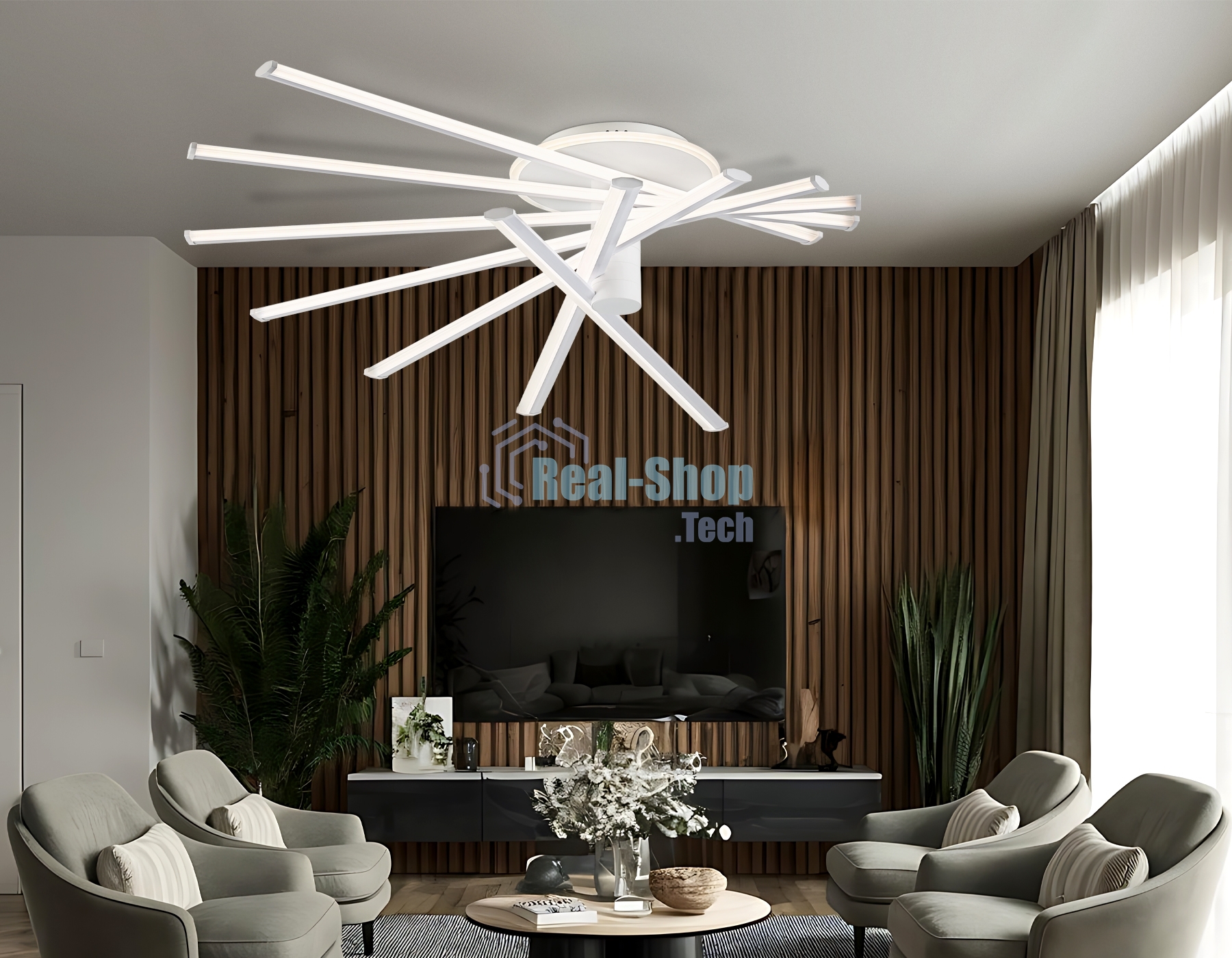 Потолочный светодиодный светильник Ambrella light FL6241 WH белый 135W 3000K-6400K 900*750*230 (ПДУ ИК)