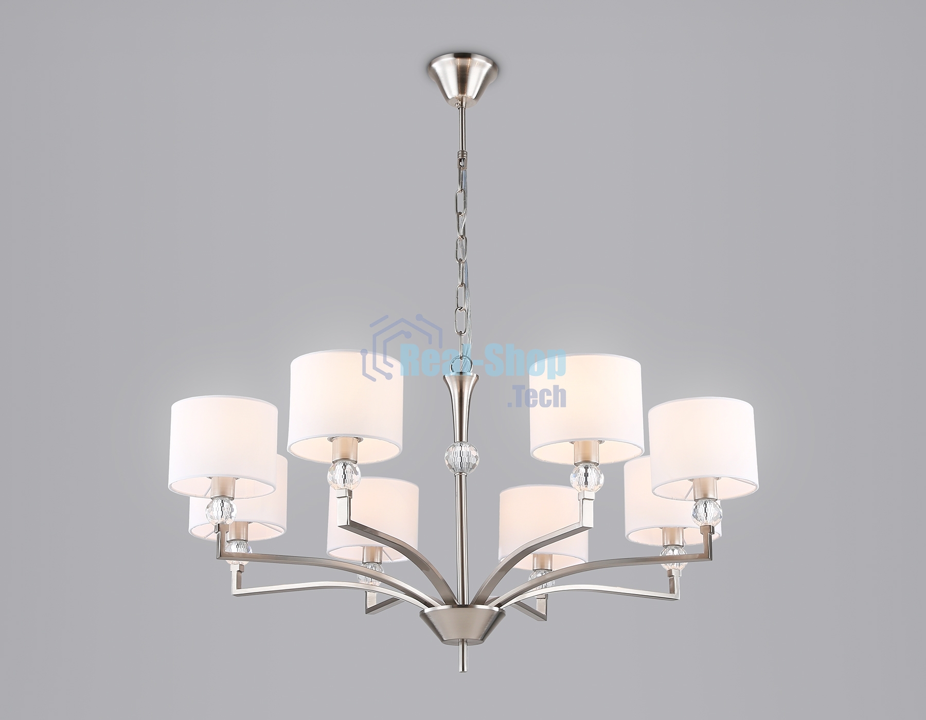 Люстра Ambrella light LH71123/8 SN/WH никель/белый E14/8 max 40W D840*880