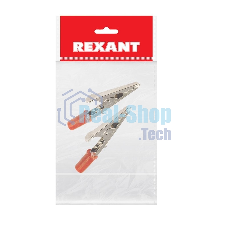 Зажим крокодил Rexant, длина 53 мм, ток 15A, 2 шт., пакет БОПП
