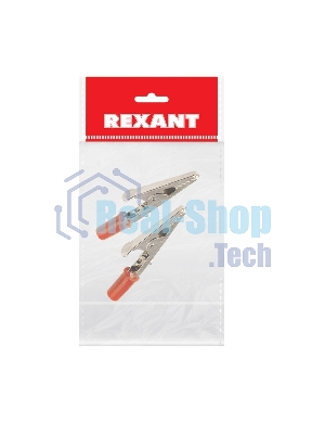 Зажим крокодил Rexant, длина 53 мм, ток 15A, 2 шт., пакет БОПП