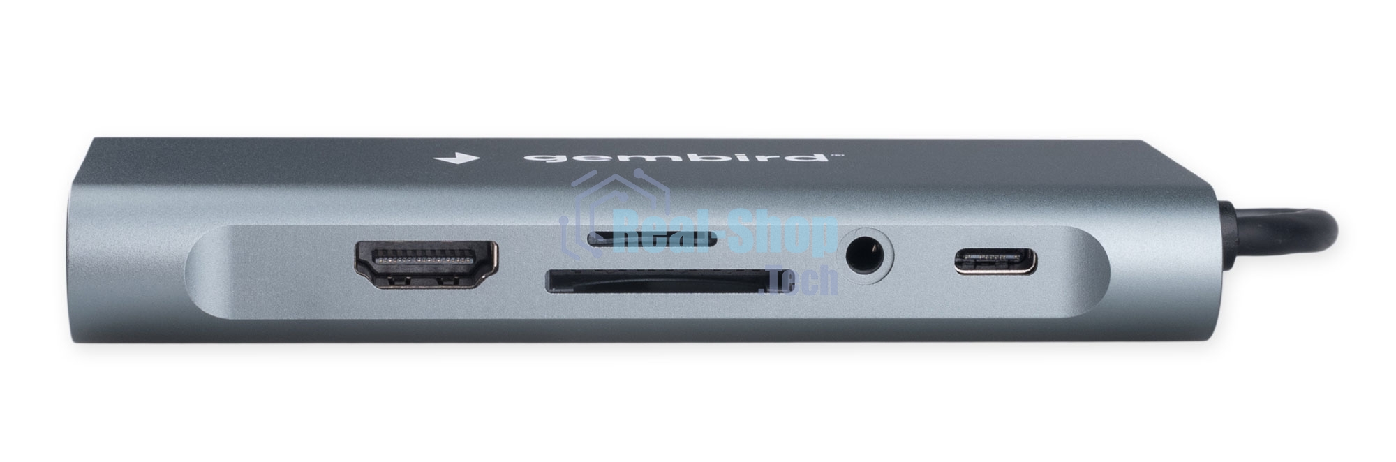 USB-концентратор Type-C Gembird UHB-D4, 10в1: 3xUSB3.1, Type-C PD87W, Jack 3.5, SD/TF, HDMI, RJ45, VGA, кабель 15 см, алюминий