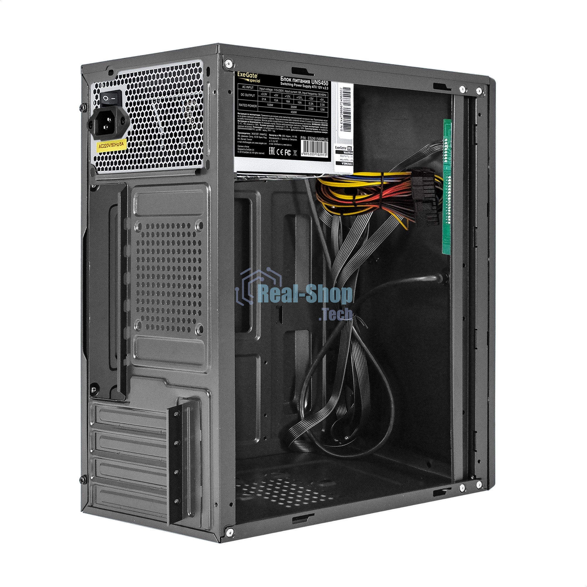 Компьютерный корпус Minitower ExeGate BAA-408U-UNS450 (mATX, БП UNS450 с вент. 12см, 2хUSB+1хUSB 3.0, HD Audio, черный)