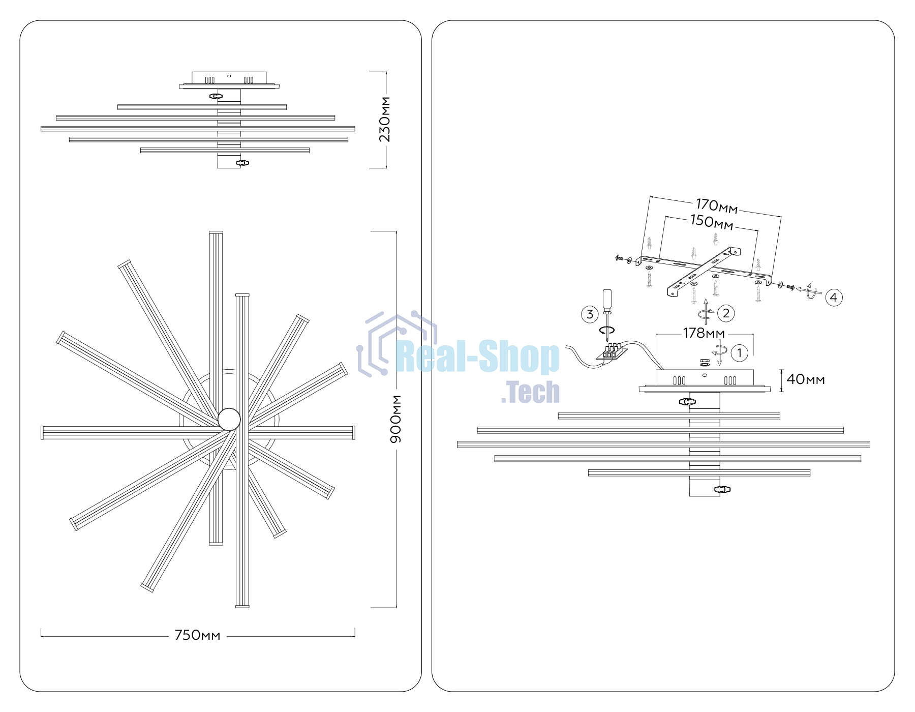 Потолочный светодиодный светильник Ambrella light FL6241 WH белый 135W 3000K-6400K 900*750*230 (ПДУ ИК)