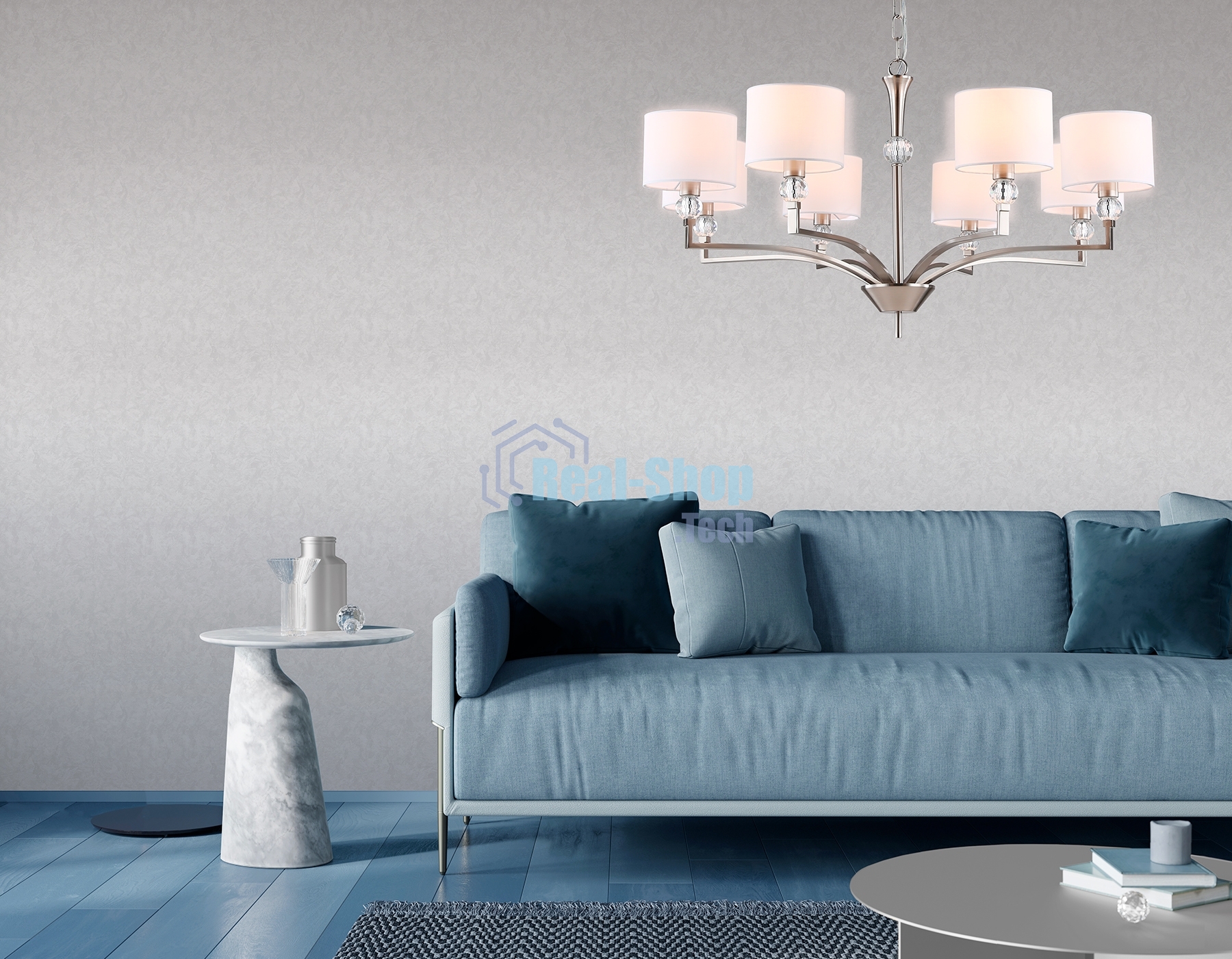 Люстра Ambrella light LH71123/8 SN/WH никель/белый E14/8 max 40W D840*880