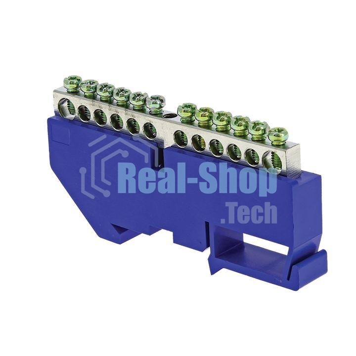 Шина нулевая N 6х9 12 отвер. никель син. изолятор на DIN-рейку PROxima EKF sn1-63-12-d