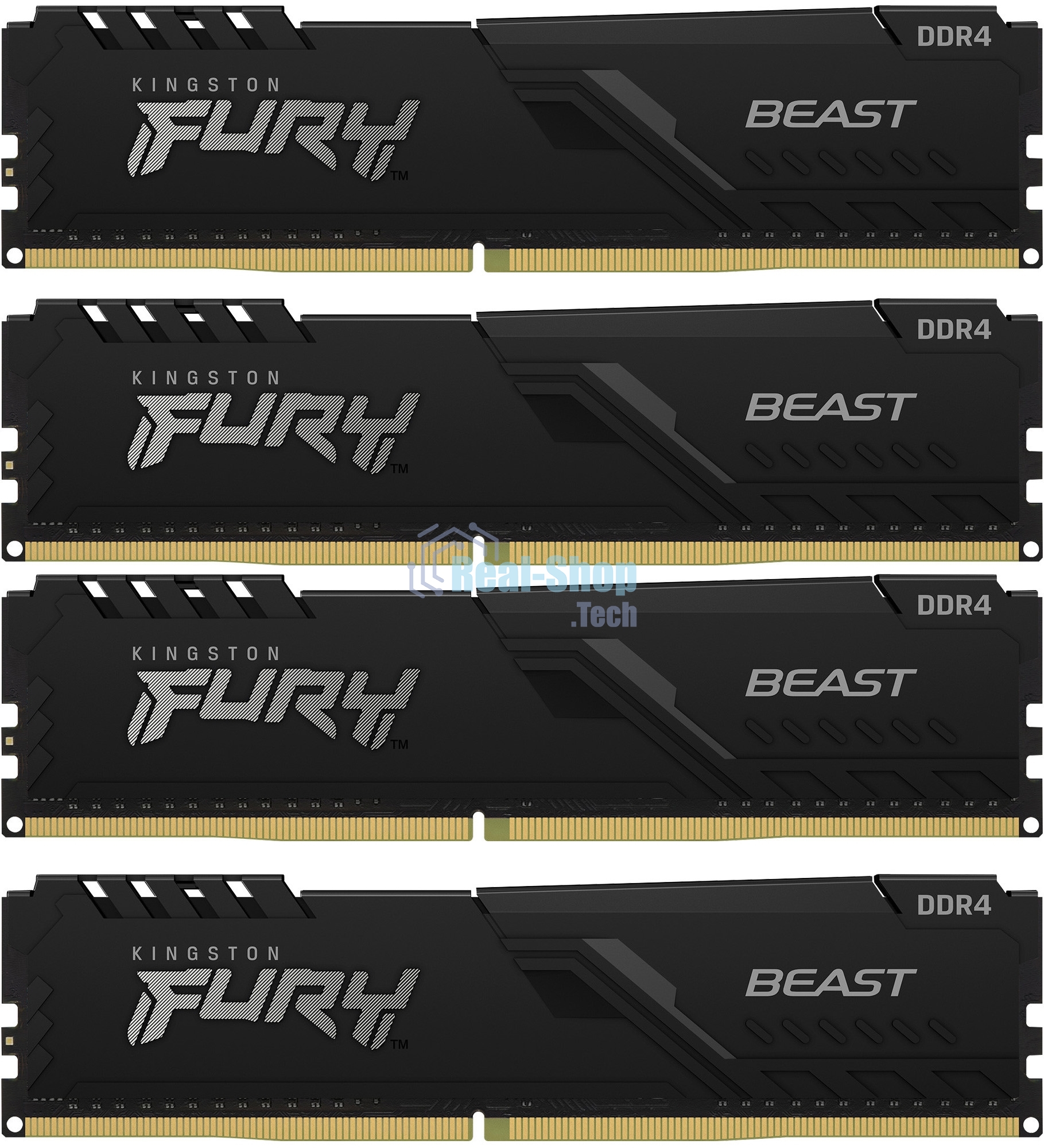 Оперативная память Kingston Fury Beast, DDR4, 128GB (4x32 GB), 3200 MHz, CL16, DIMM, с радиатором, черный