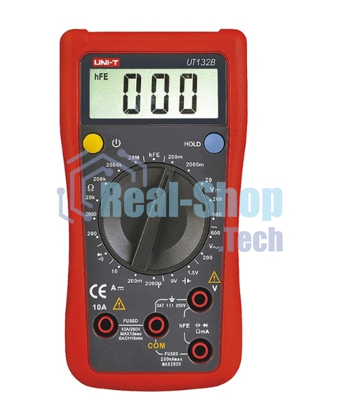 Цифровой мультиметр UNI-T UT132B Напряжение постоянного/переменного тока (600 В); постоянный ток (10А); Сопротивление (20 МОм); Тест батареи