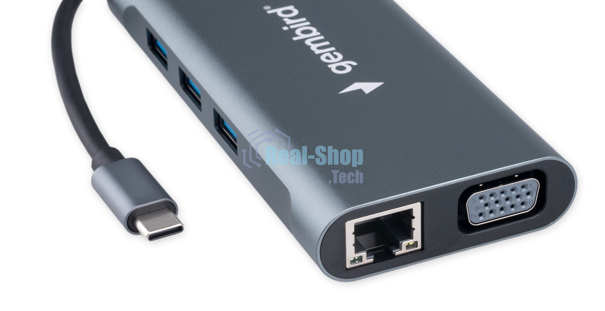 USB-концентратор Type-C Gembird UHB-D4, 10в1: 3xUSB3.1, Type-C PD87W, Jack 3.5, SD/TF, HDMI, RJ45, VGA, кабель 15 см, алюминий