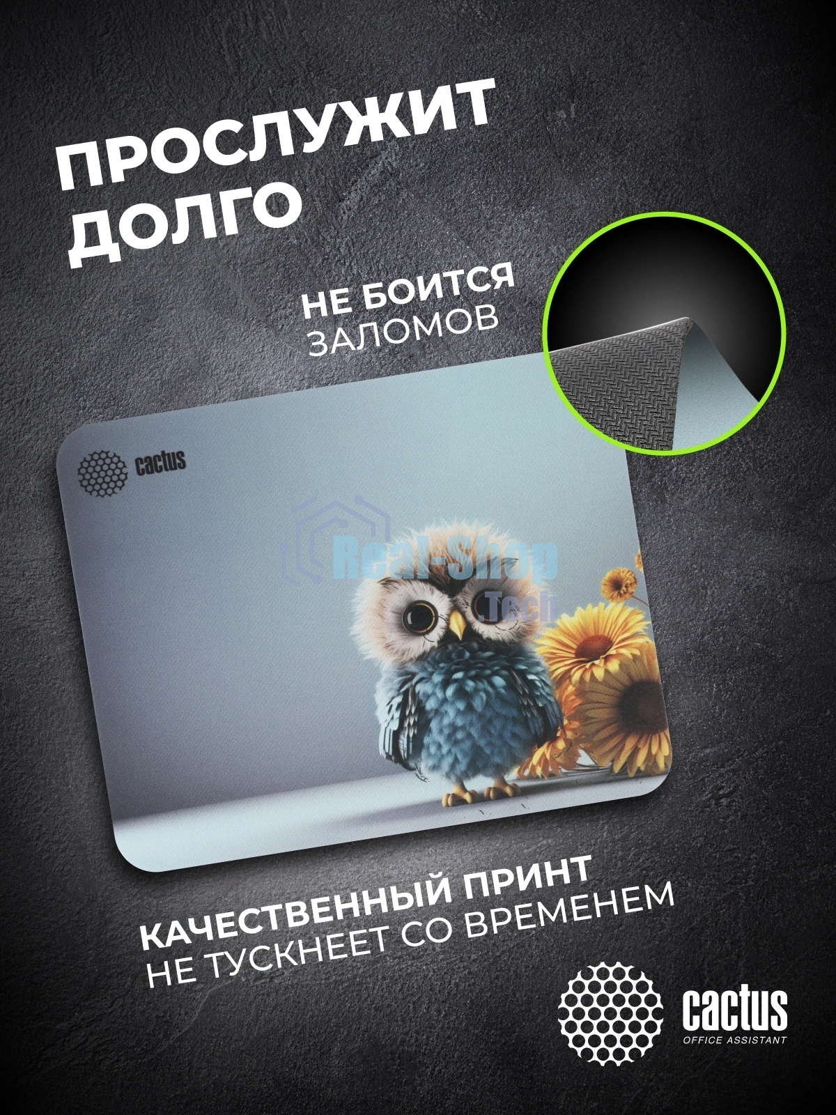 Коврик для мыши Cactus Owl gray рисунок 300x50x3мм (CS-MPC-D12M)