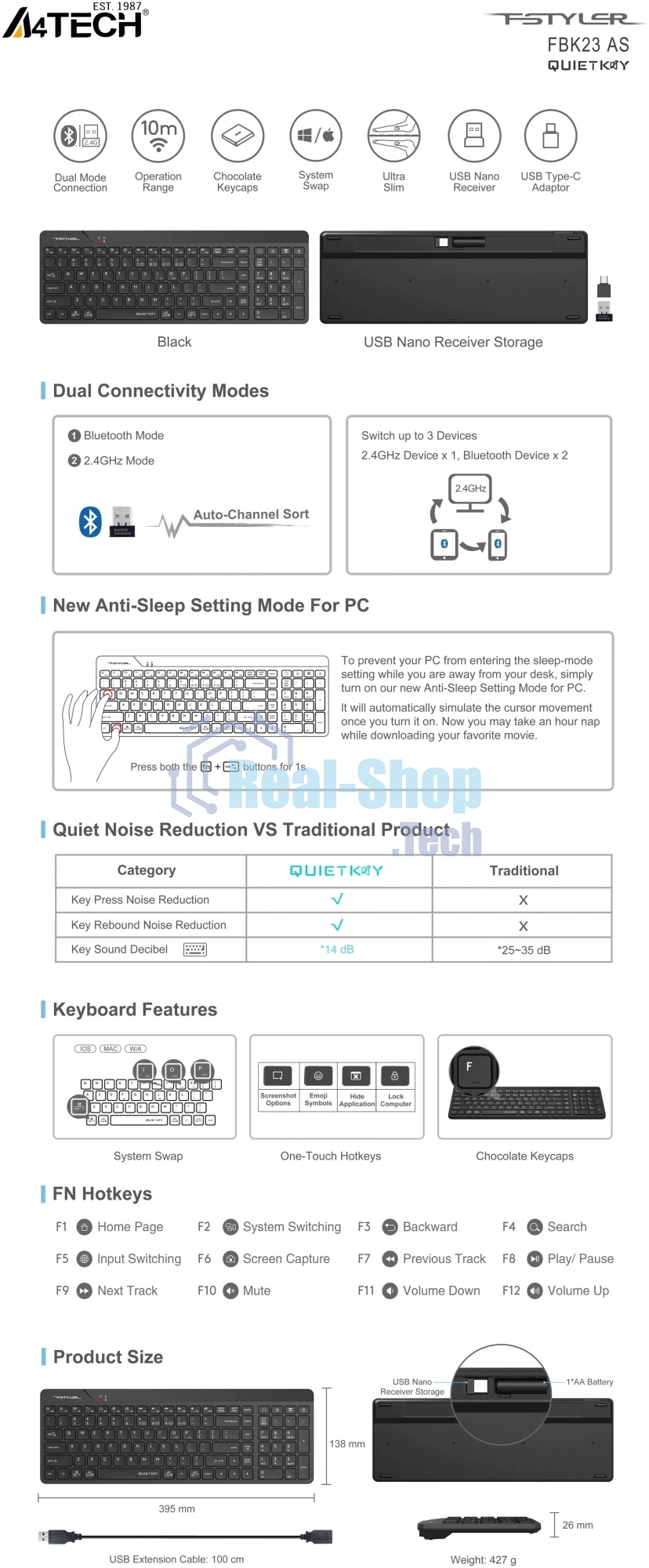 Клавиатура беспроводная A4Tech Fstyler FBK23 AS черный USB BT/Radio (FBK23 AS)
