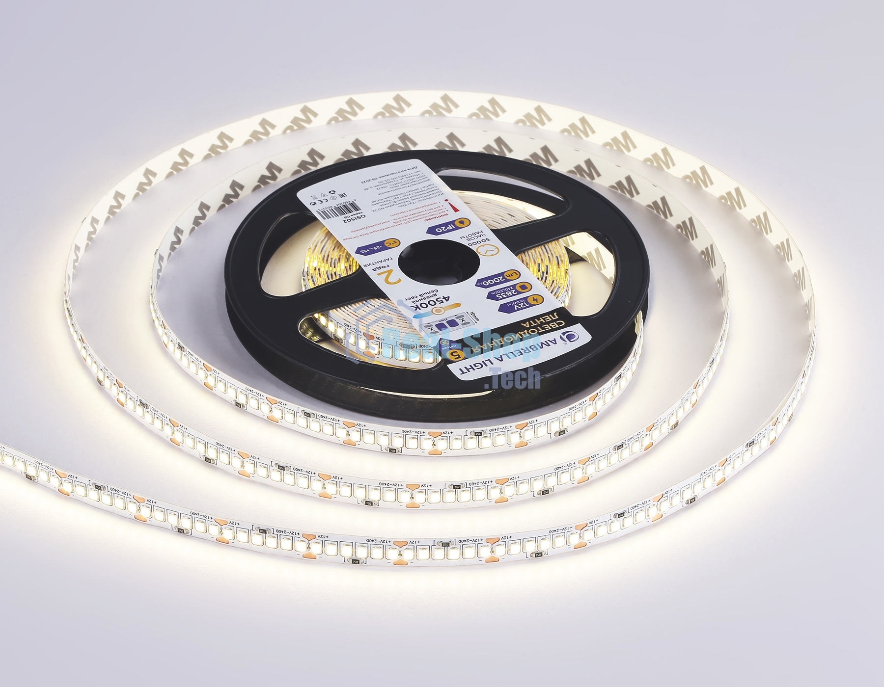 Светодиодная лента Ambrella light GS1502 2835 240Led/ 19.2W m/ 12V IP20 4500K/ 5000*10*1.2mm (2 конт.)