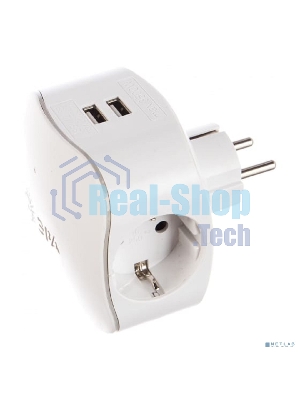 Сетевой разветвитель ЭРА SP-3e-USB-2A, белый