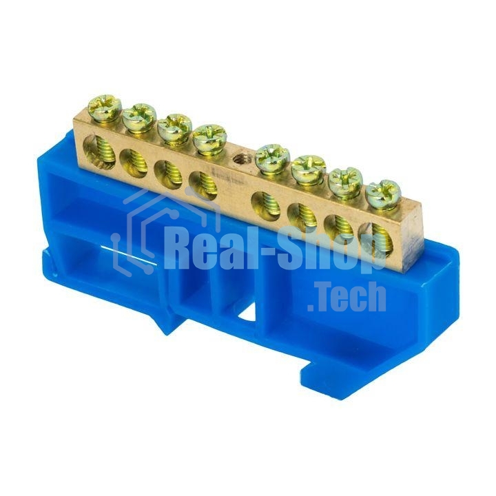 Шина нулевая N 6х9 8 отвер. латунь син. изолятор на DIN-рейку PROxima EKF sn0-63-08-d