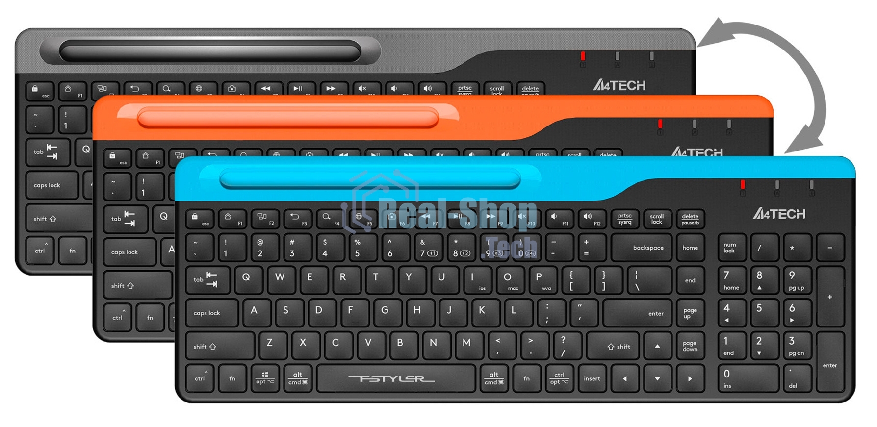 Клавиатура беспроводная A4Tech Fstyler FBK25, USB, Bluetooth/Радиоканал, черный/серый