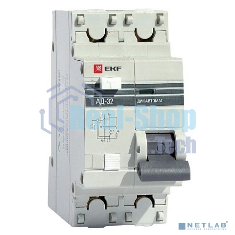 Выключатель автоматический дифференциального тока EKF DA32-25-30-pro АД-32 1P+N 25А/30мА (хар. C, AC, электронный, защита 270В) 4,5кА EKF PROxima