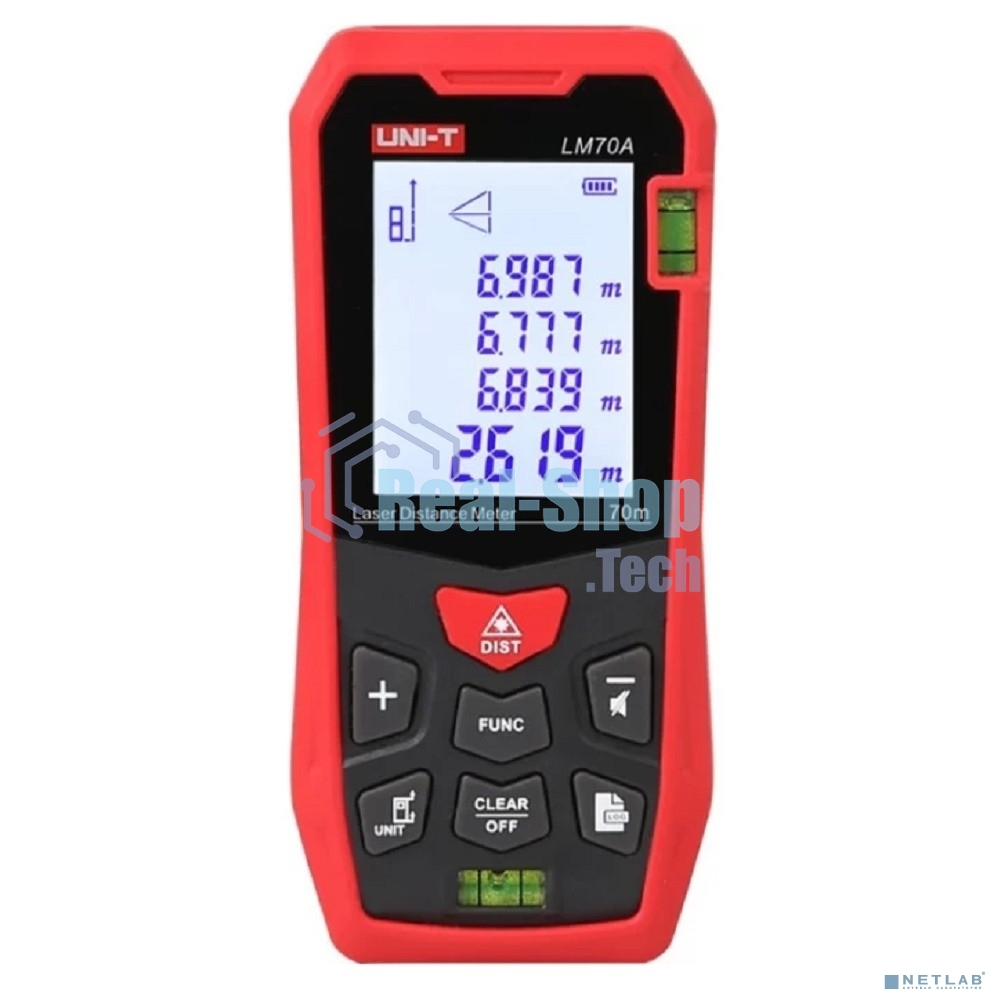 Лазерный дальномер UNI-T LM70A Диапазон расстояний (70 м); Тип дисплея (ЖК); Единицы измерения (м/фут/дюйм); Основа измерения (спереди/сзади);