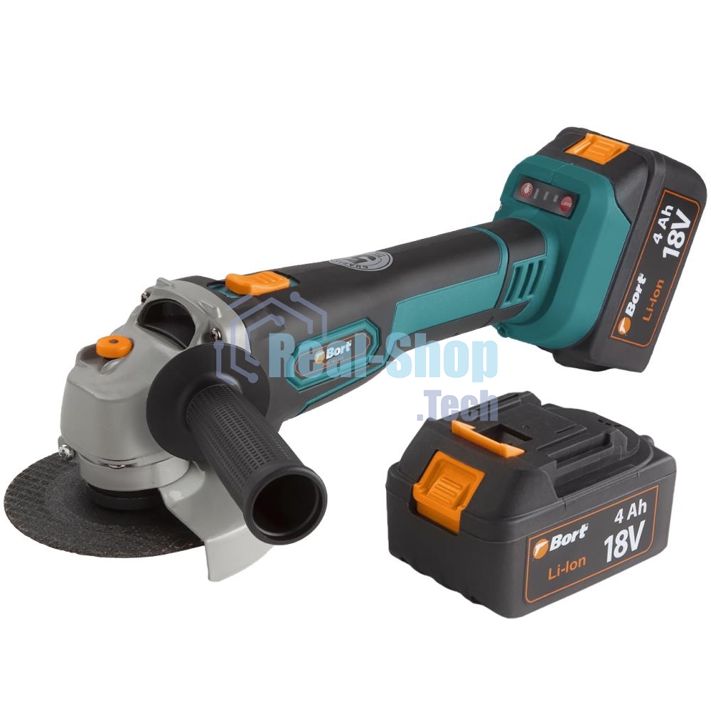 Угловая шлифовальная машина аккумуляторная Bort BWS-18Li-125 Диам. диска 125 мм; Аккумулятор 4 А.ч; Скорость холостого хода 4 000 - 9 000 об/мин;