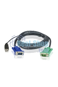 Шнур, мон+клав+мышь USB ATEN, SPHD15=>HD DB15+USB A-Тип, Male-2xMale, 8+4 проводов, опрессованный, 1.8 метр., черный, (2L-5202U)