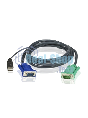 Шнур, мон+клав+мышь USB ATEN, SPHD15=>HD DB15+USB A-Тип, Male-2xMale, 8+4 проводов, опрессованный, 1.8 метр., черный, (2L-5202U)