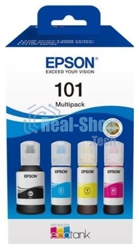 Чернила оригинальные Epson 101 / C13T03V64A мультипак, черный 127 мл., голубой, пурпурный, желтый - 210 мл. для Epson