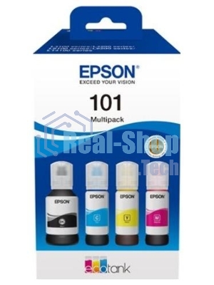 Чернила оригинальные Epson 101 / C13T03V64A мультипак, черный 127 мл., голубой, пурпурный, желтый - 210 мл. для Epson