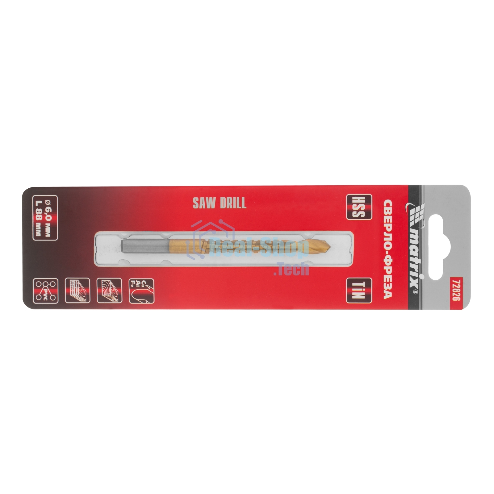 Сверло-фреза Matrix, 6 мм, универсальное, нитридтитановое покрытие, цилиндрический хвостовик