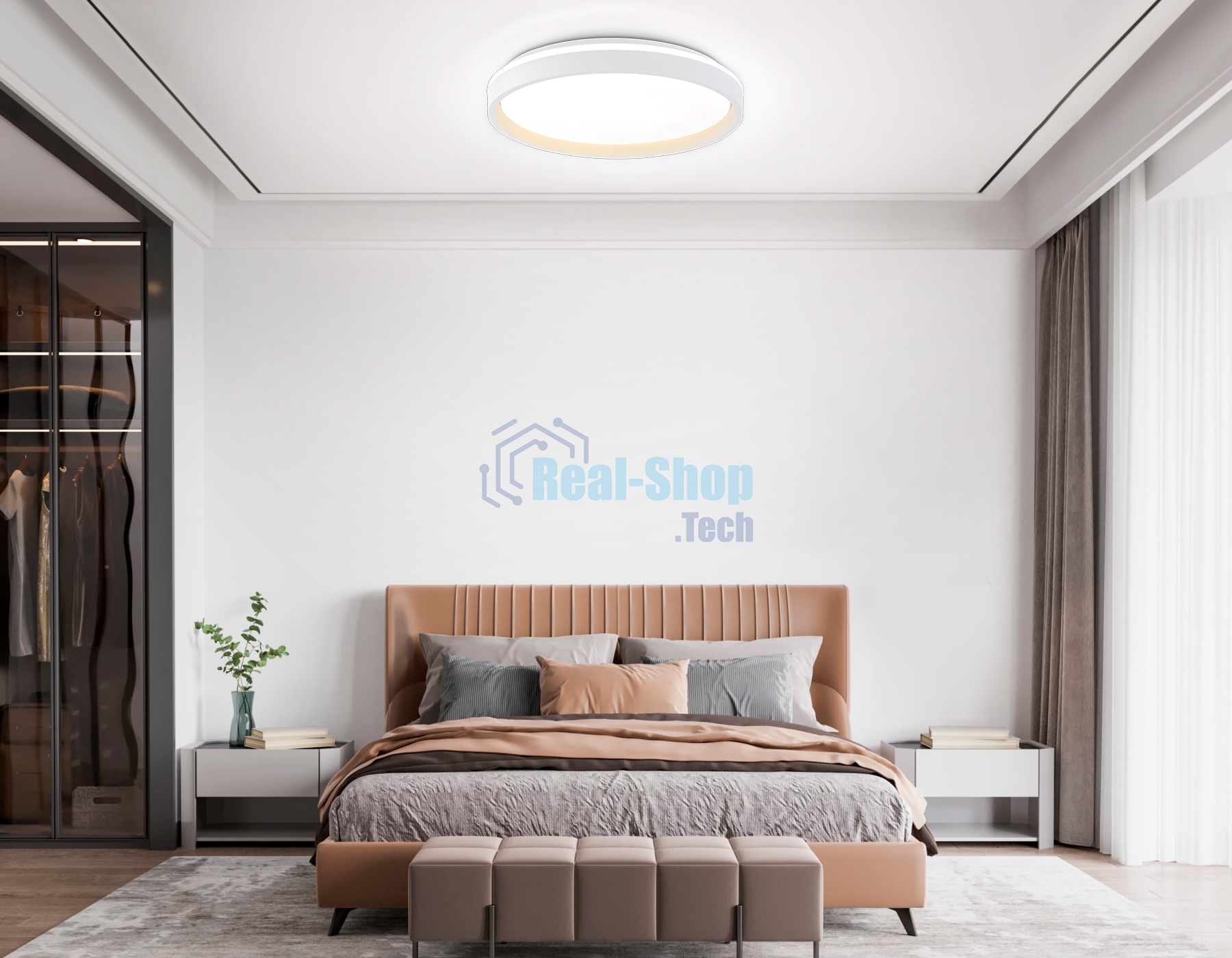 Светодиодный светильник RGB Ambrella light FZ607 WH/GD белый/золото IP20 66W 3000K-6500K+RGB D490*85 (ПДУ ИК)