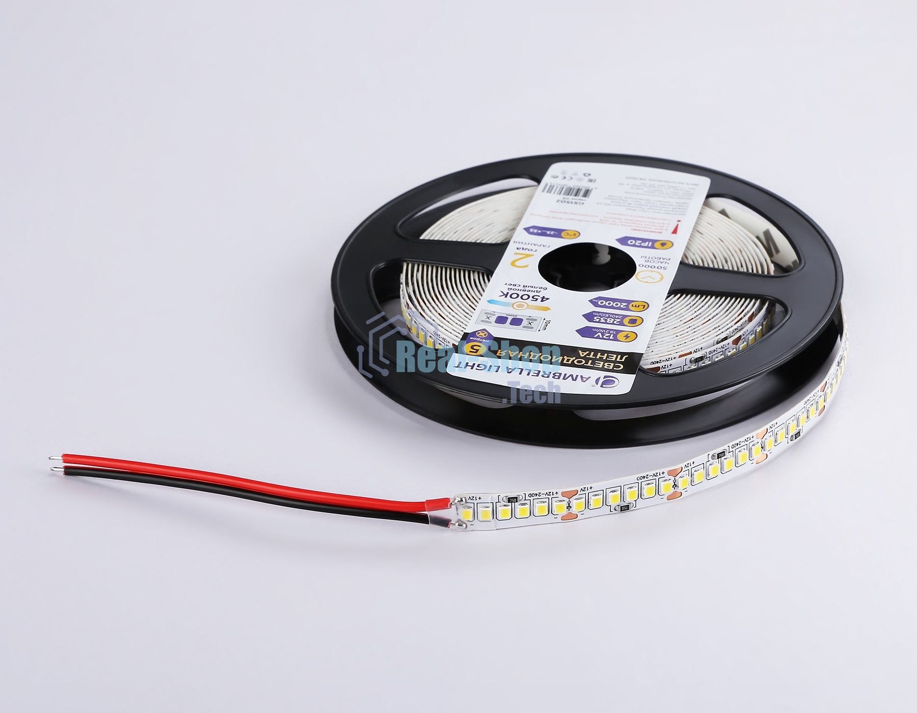 Светодиодная лента Ambrella light GS1502 2835 240Led/ 19.2W m/ 12V IP20 4500K/ 5000*10*1.2mm (2 конт.)