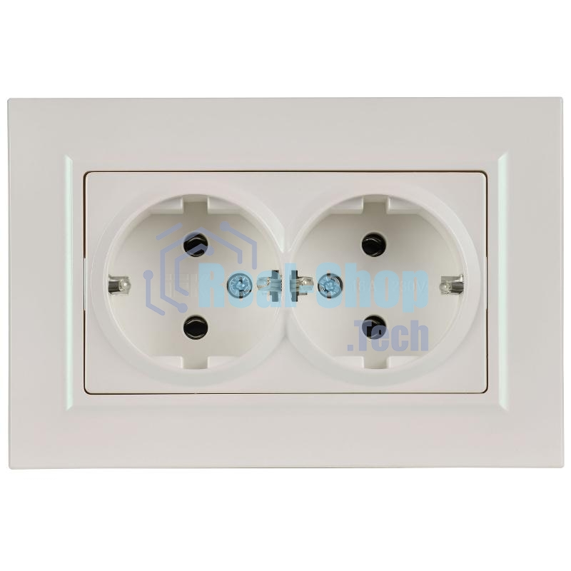 BRITE Розетка 2-местная с заземлением без защитных шторок плоская 16А в сборе РСПл12-3-БрЖ жемчуг  | BR-R27-16-K36-F | IEK