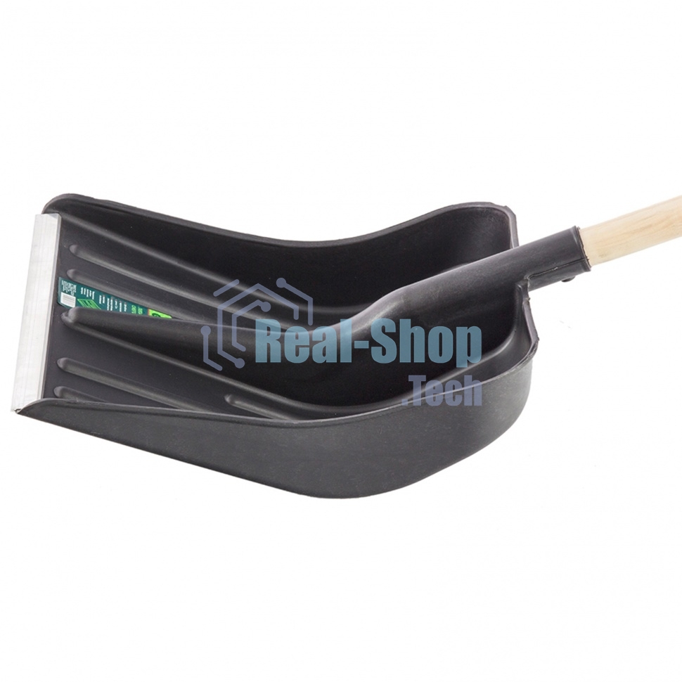 Лопата для уборки снега пластиковая Сибртех, 360х405х1550 мм, деревянный черенок в/с