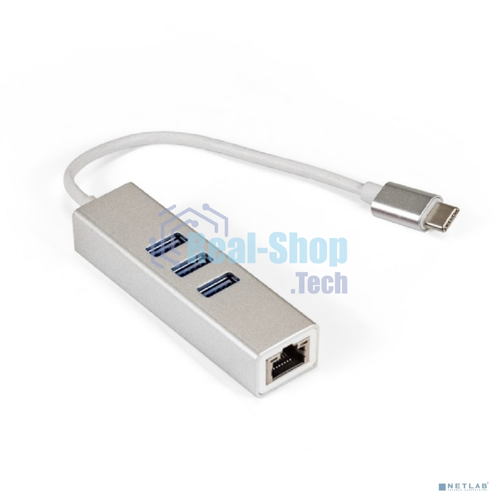 Кабель-адаптер ExeGate EXE-77C-45 (USB3.0 Type-C --> 3xUSB3.0 + 1xRJ45 UTP 1000Mbps RLT8153)