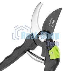Секатор садовый Deli DL580207 цельнокованный, лезвия с тефлоновым покрытием, длина 215мм, макс. диаметр резки 12мм, сталь SK5