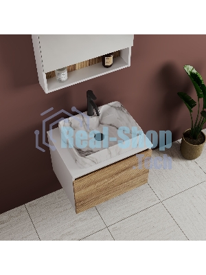 Комплект: тумба Bau Dream Blackwood 60, 1 ящик, раковина прямоугольная BAU Cerama 48х37, мрамор, смеситель Hotel Dream, черный выпуск клик клак черный