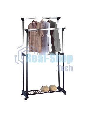 Вешалка напольная Рыжий кот GR-03A (2 перекладины, с сеткой внизу), размер: 75x42x90-160 см