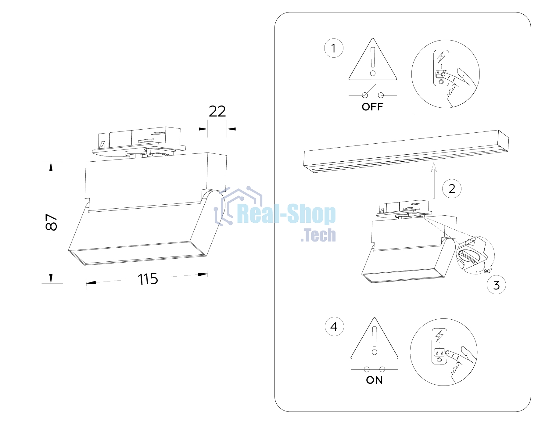 Трековый однофазный светодиодный светильник Ambrella light GL6803 BK черный LED 6W 4200K 115*22*87