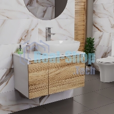 Комплект для ванной, 3 предмета (Тумба подвесная Bau Blackwood 80 + Раковина BAU 59х40, Смеситель высокий Hotel Still, нерж. сталь)