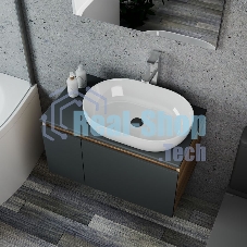 Комплект для ванной, 4 предмета (Тумба подвесная Bau Blackwood 80 графит + Раковина BAU 59х40 + Смеситель Hotel Still, нерж. сталь, выпуск черный)