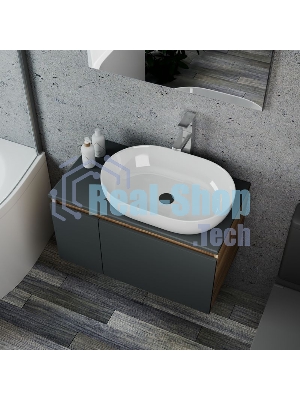 Комплект для ванной, 4 предмета (Тумба подвесная Bau Blackwood 80 графит + Раковина BAU 59х40 + Смеситель Hotel Still, нерж. сталь, выпуск черный)