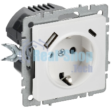 BRITE Розетка 1-местная с заземлением с защитными шторками 16А с USB A+C 18Вт РЮш11-1-БрАБ арктический белый  | BR-R14-16-U22-018-K91 | IEK