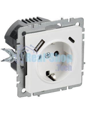 BRITE Розетка 1-местная с заземлением с защитными шторками 16А с USB A+C 18Вт РЮш11-1-БрАБ арктический белый  | BR-R14-16-U22-018-K91 | IEK